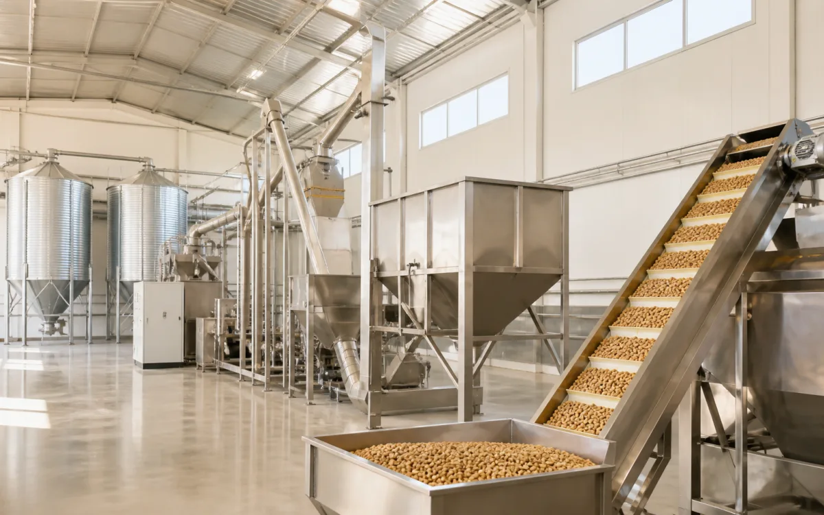 Bright, spotless peanut processing facility with stainless steel equipment