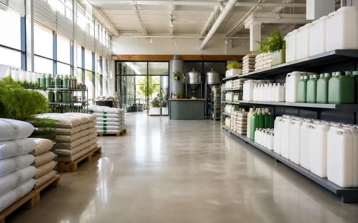Clean agricultural supply showroom and operations area